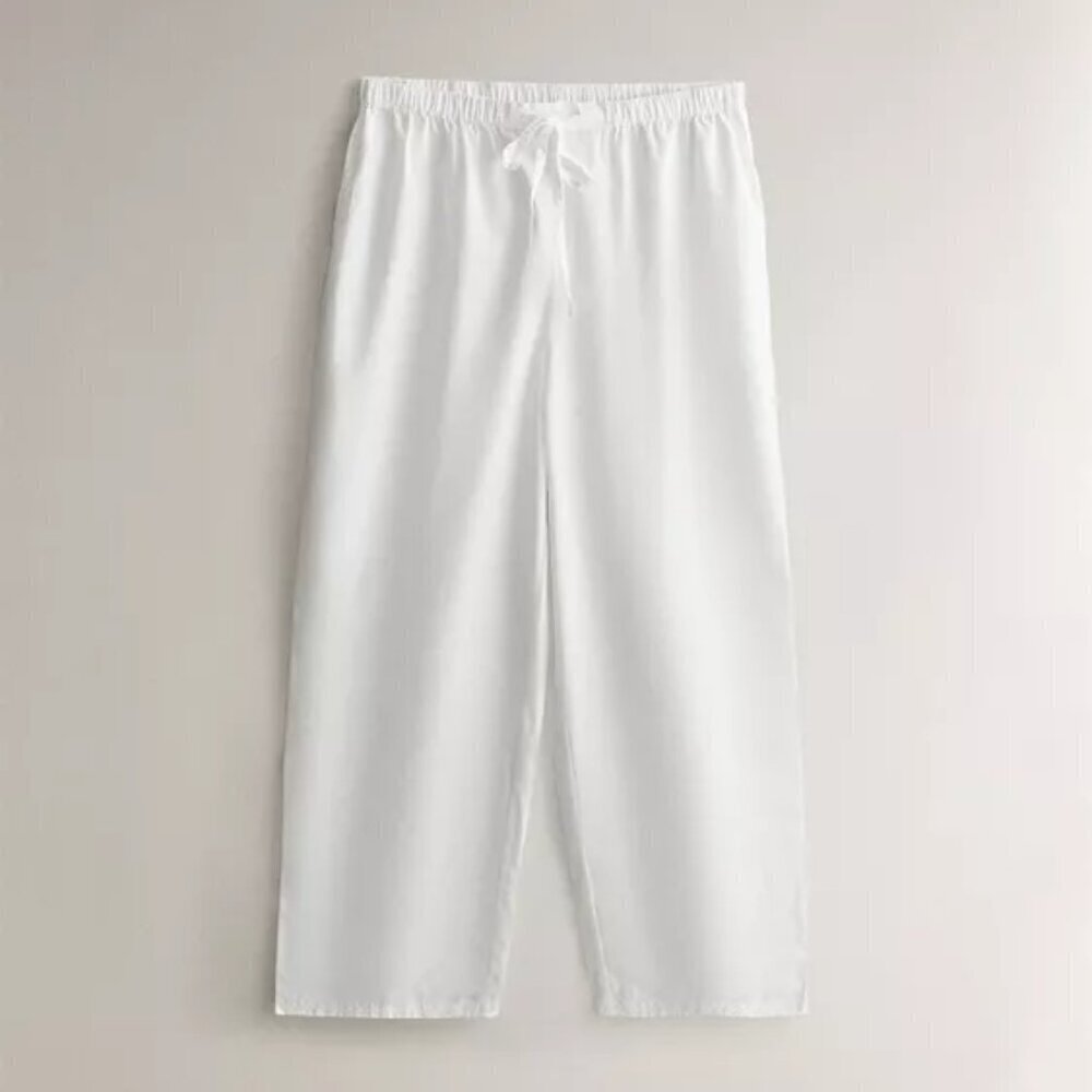 New Zara 100% Cotton Embroidery Elastic Waistband White PantsTrousers Small NWT